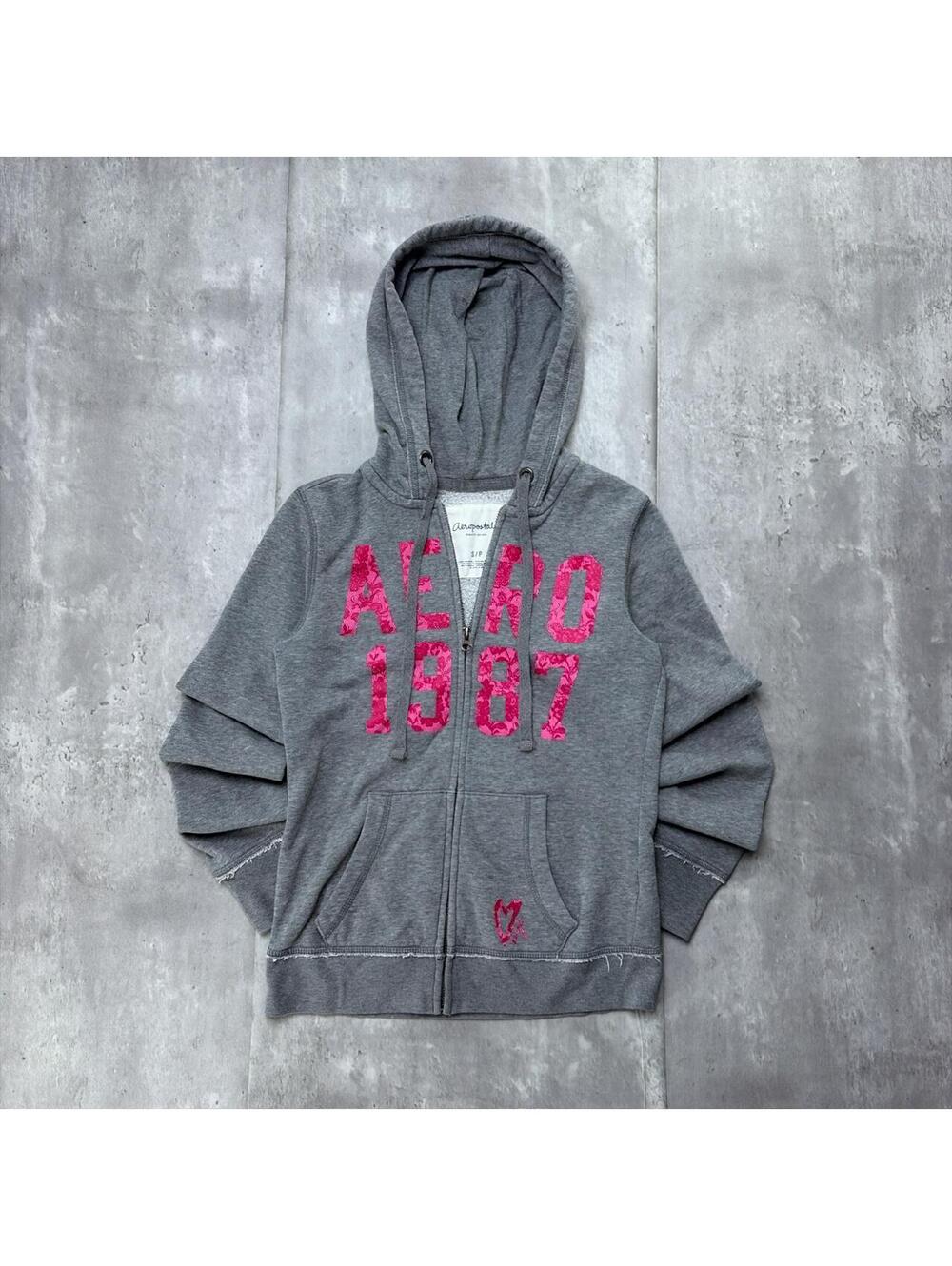 Y2K Gray Aeropostale Grunge Skater Zip Up Hoodie